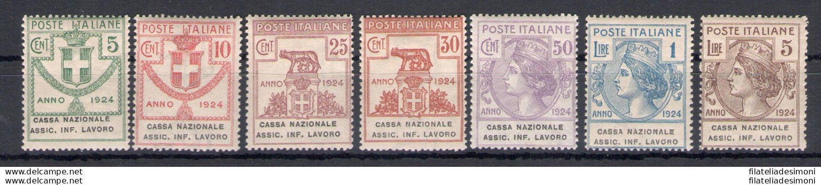 1924 Italia , Enti Parastatali, Serie Completa 17/23 , 7 Valori , Cassa Nazionale Infortuni Lavoro , MNH** - Autres & Non Classés