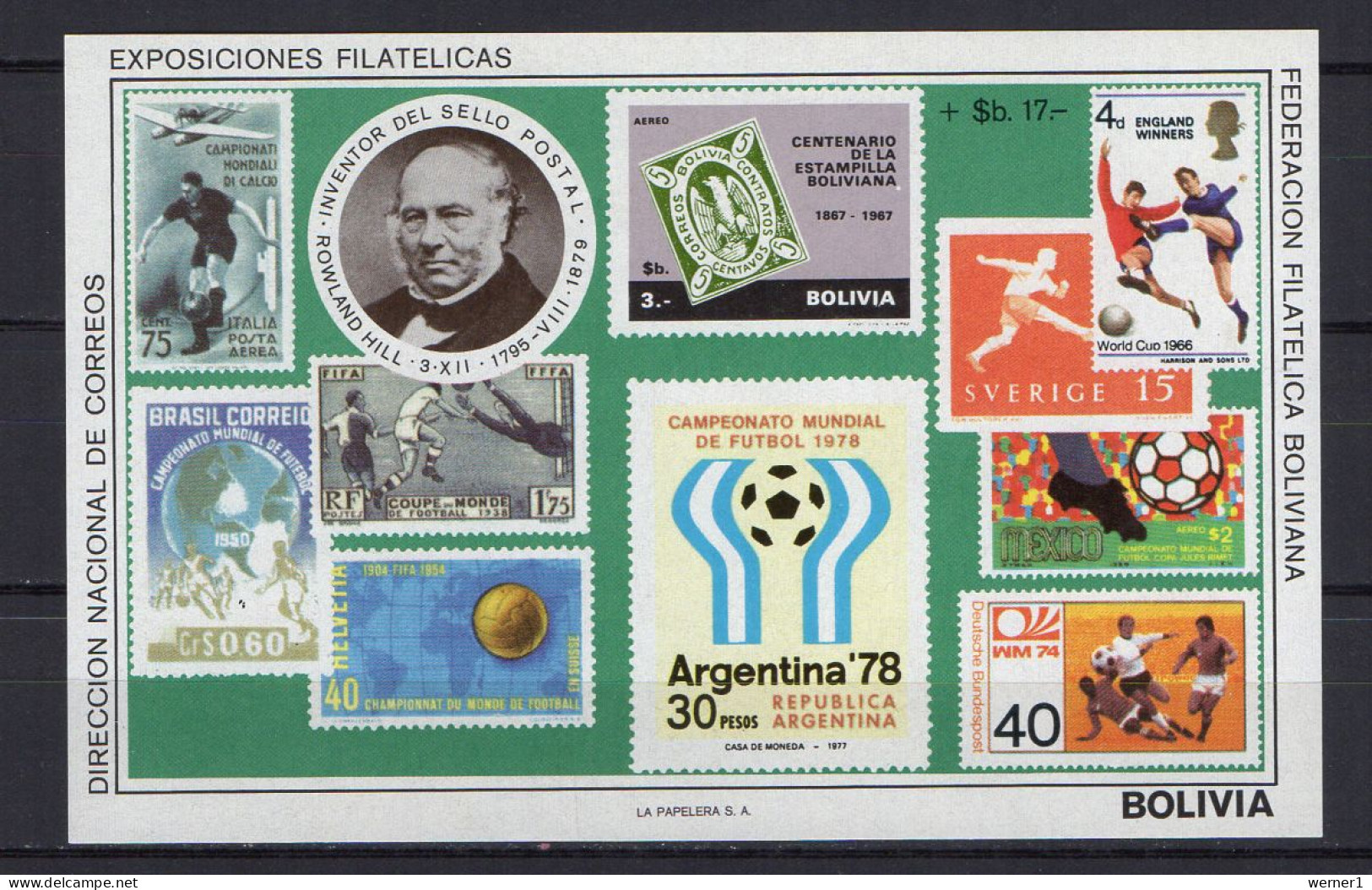 Bolivia 1979 Football Soccer World Cup, Sir Rowland Hill S/s MNH -scarce- - 1978 – Argentina