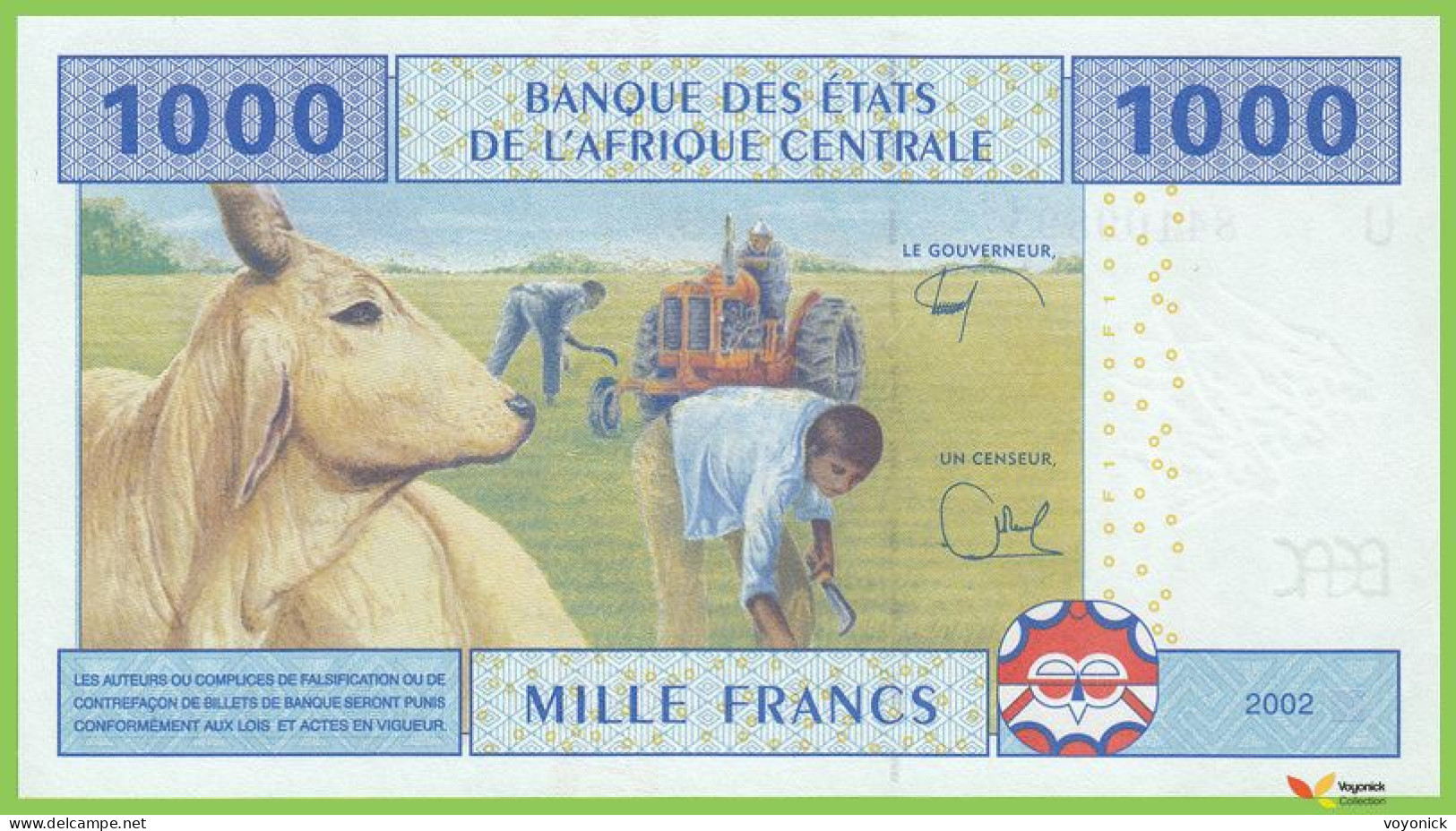 Voyo CENTRAL AFRICAN STATES CAMEROON 1000 Francs 2002(2017) P207Ue B107Uf U UNC - Central African States
