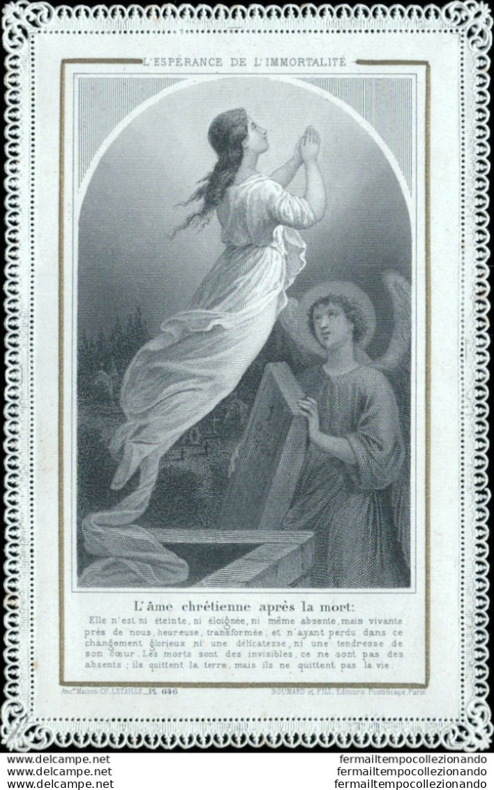 Bm35 Antico Santino Holy Card Merlettato  L'esperance De L'immortalite' - Images Religieuses