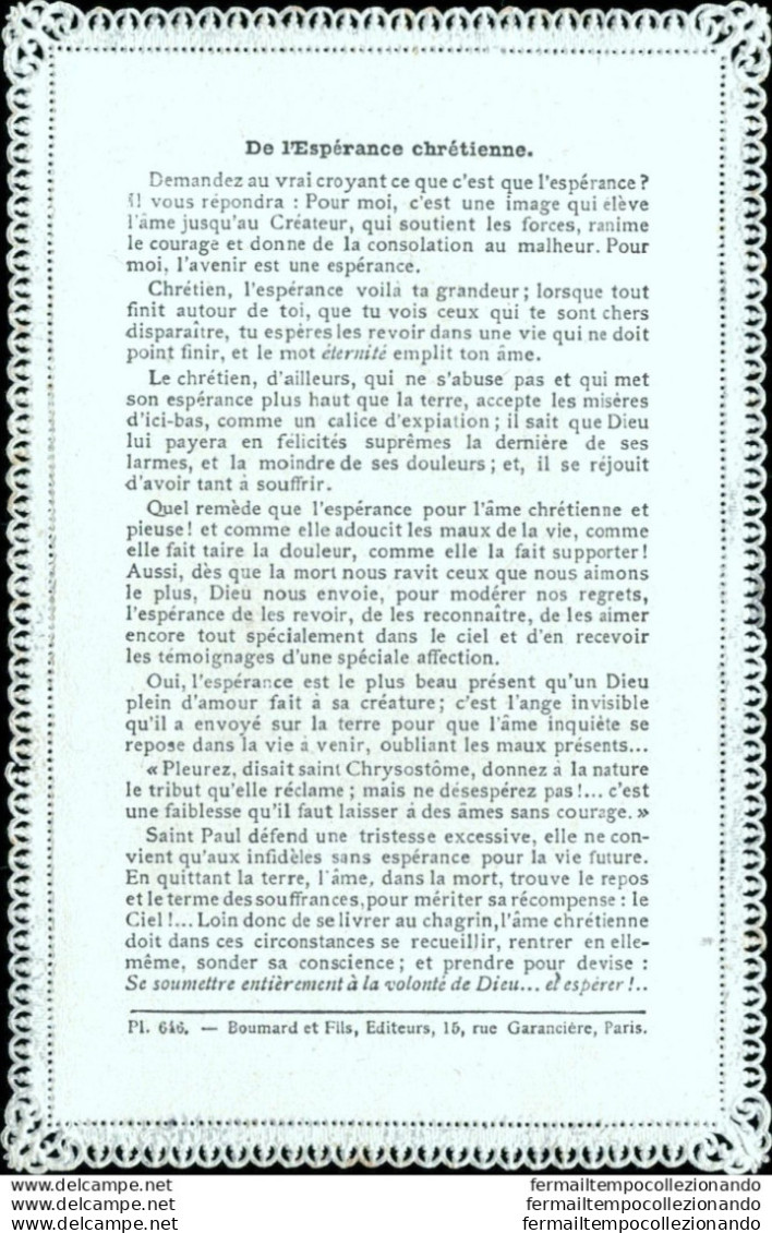 Bm35 Antico Santino Holy Card Merlettato  L'esperance De L'immortalite' - Devotieprenten