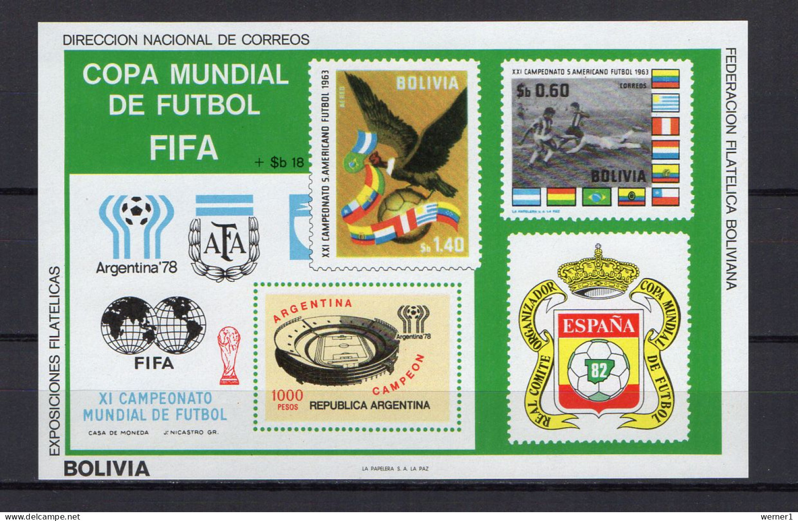 Bolivia 1980 Football Soccer World Cup S/s MNH -scarce- - 1978 – Argentine