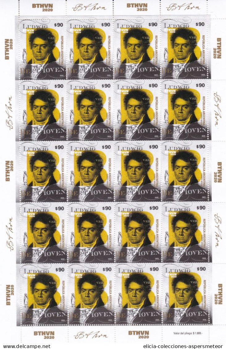 Argentina - 2020 - Tribute To Ludwig Van Beethoven - Full Sheet - MNH - Unused Stamps