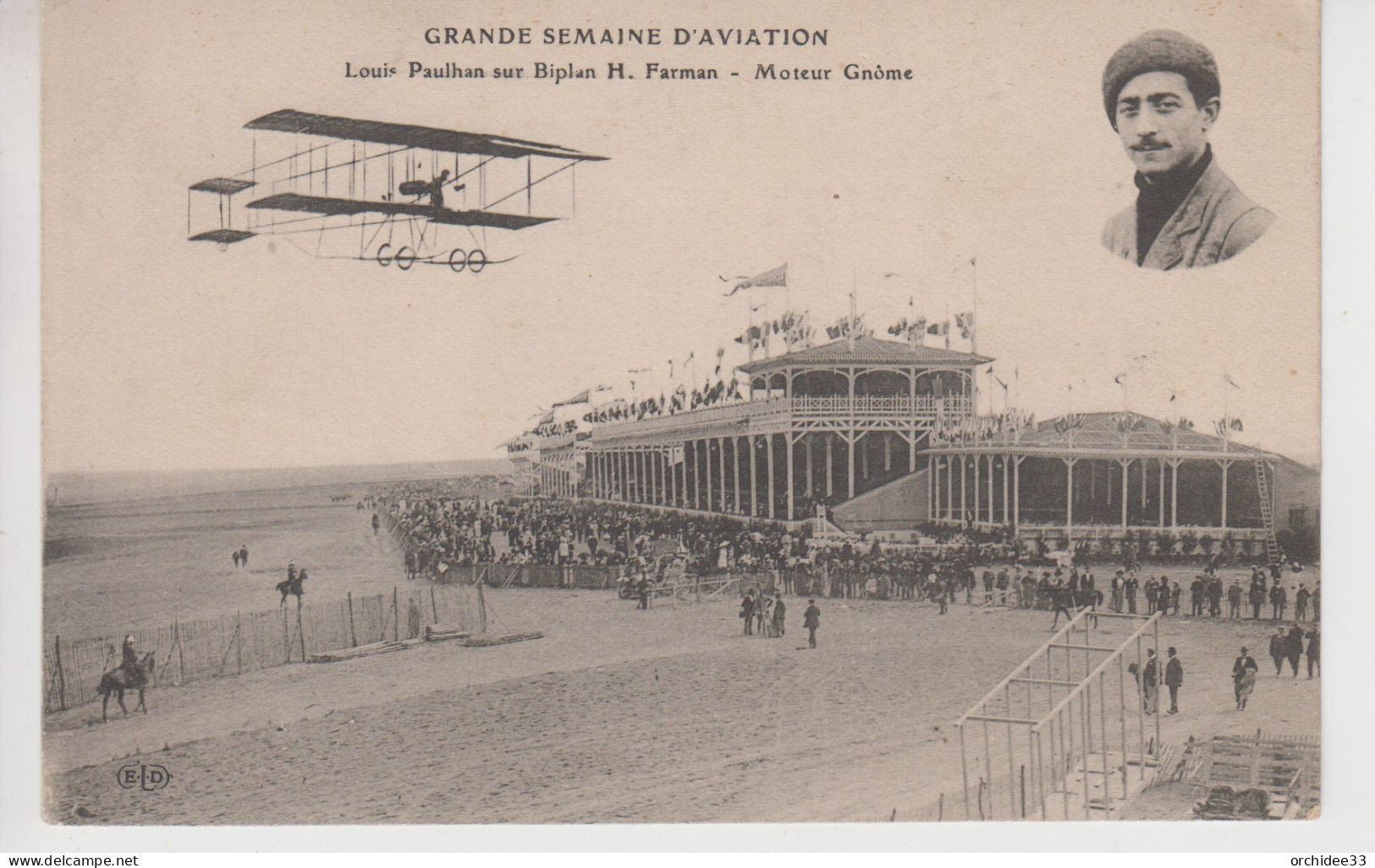 CPA Grande Semaine D'Aviation - Louis Paulhan Sur Biplan H. Farman - Moteur Gnôme - Meetings