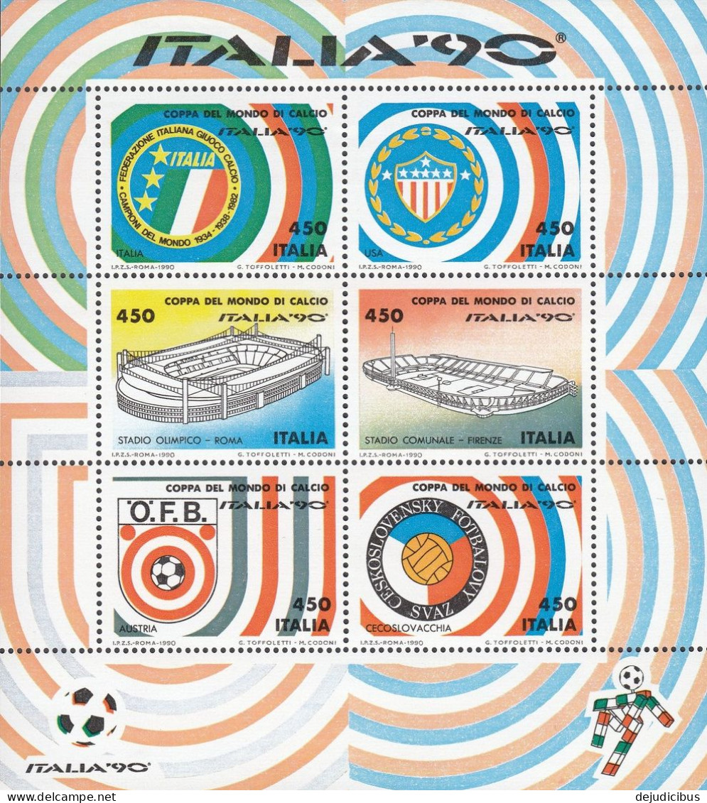 ITALIA - 1990 - Minifoglio Nuovo MNH BF 4 Costituito Da 6 Valori: Yvert 1837/1842, Coppa Del Mondo Di Calcio. - Blocks & Sheetlets