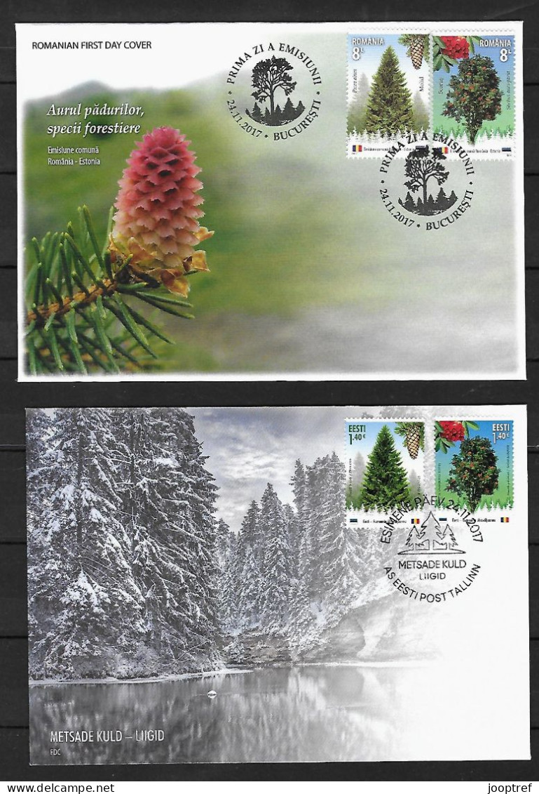 2017 Romania And Estonia, OFFICIAL FDC OF EACH COUNTRY: Forest Trees - Gemeinschaftsausgaben