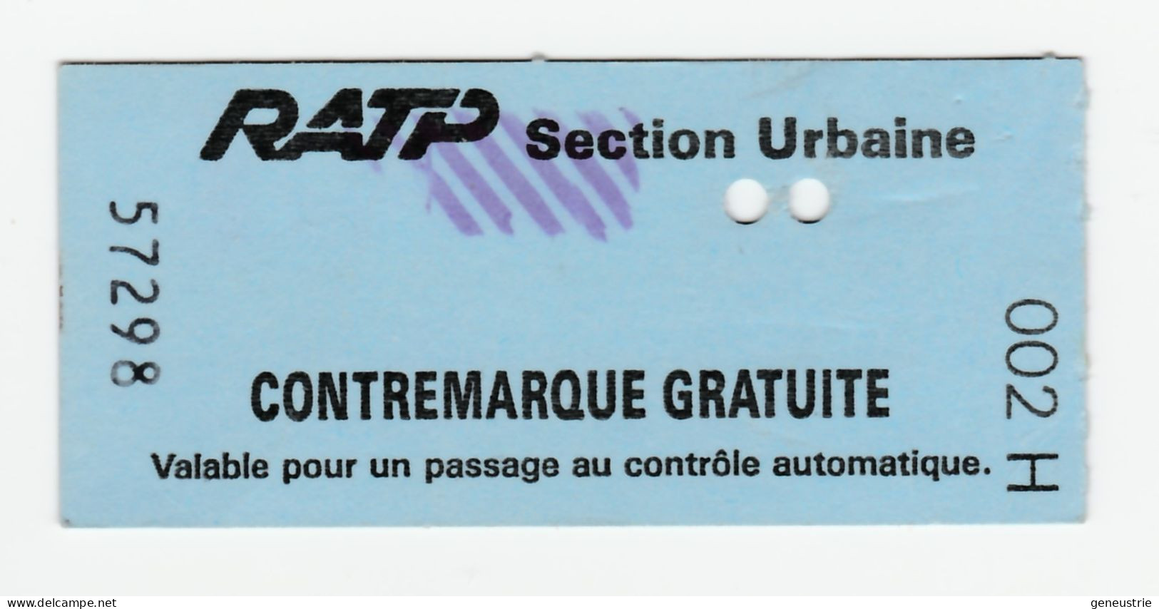 Ticket Parisien Début Années 90 RATP - Section Urbaine "Contremarque Gratuite" Métro De Paris - Other & Unclassified