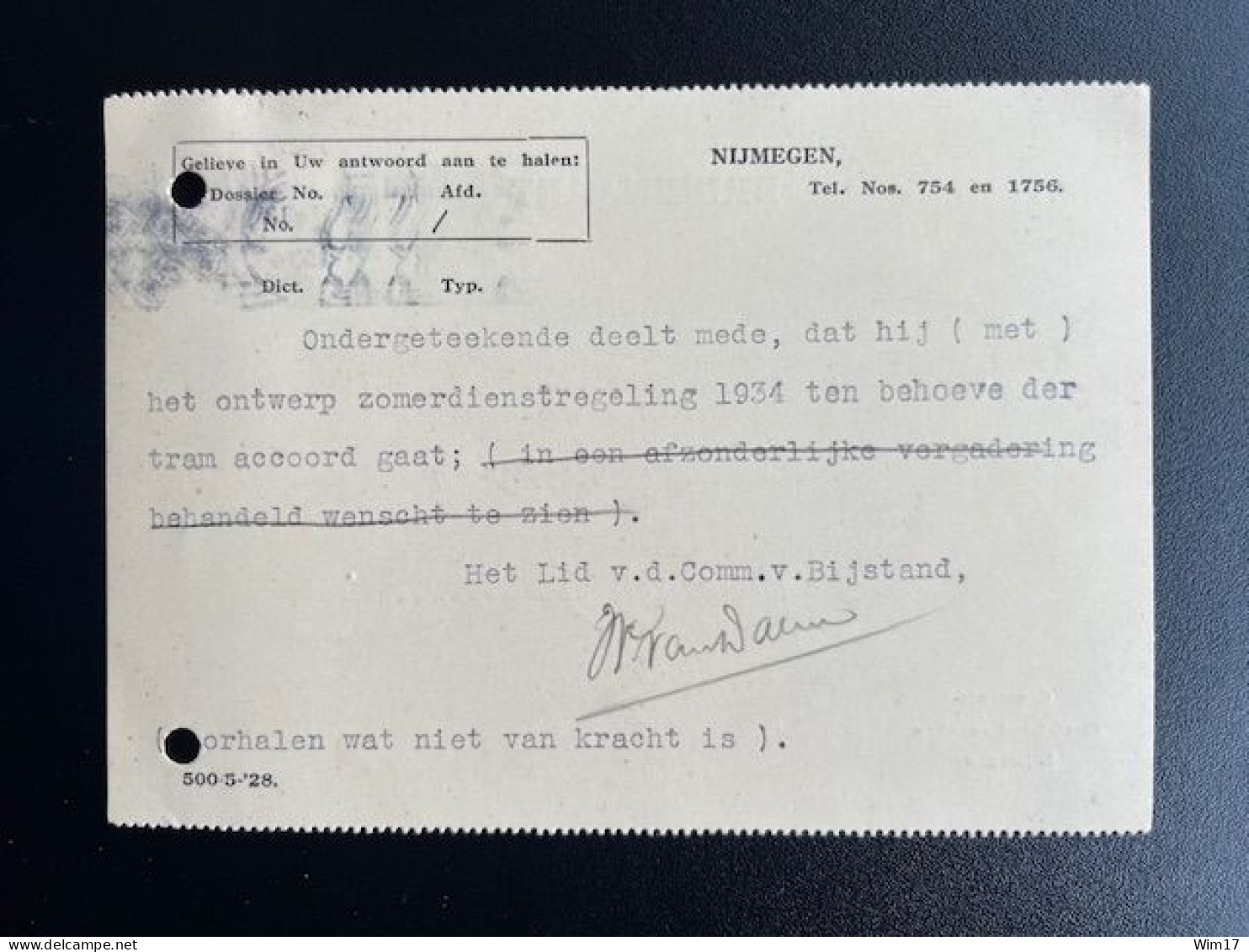 NETHERLANDS 1934 POSTCARD NIJMEGEN 31-05-1934 NEDERLAND - Briefe U. Dokumente