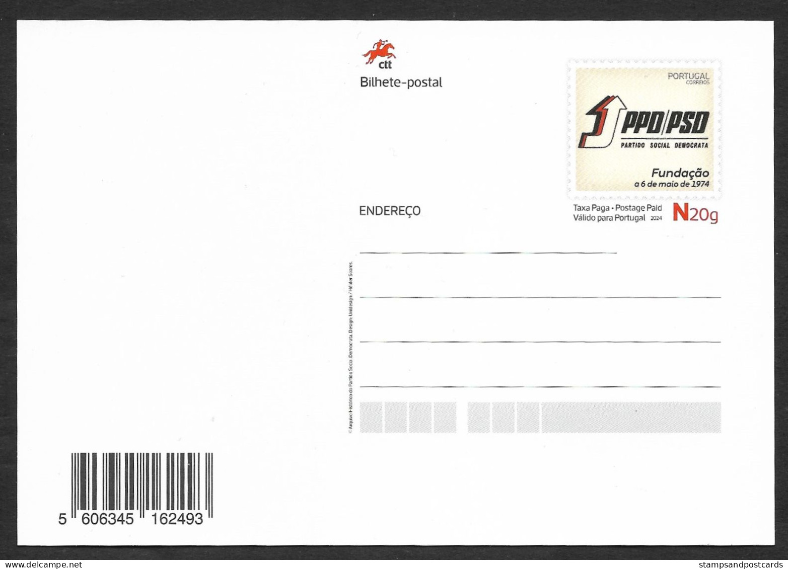 Portugal Entier Postal 2024 PPD PSD Parti Social-démocrate 50 Ans Sá Carneiro Stationery Social Democratic Party - Entiers Postaux
