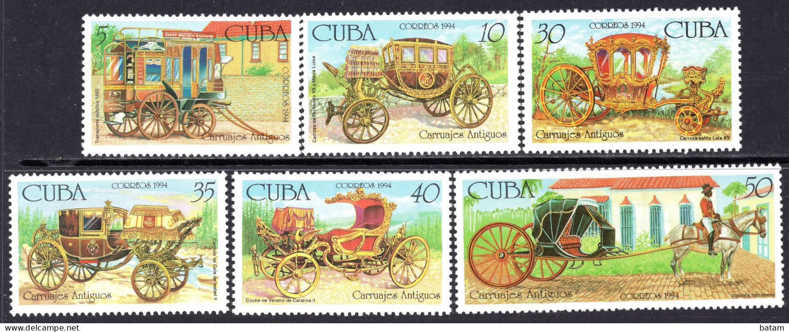 CUBA 1994 - Carriages - MNH Set - Unused Stamps