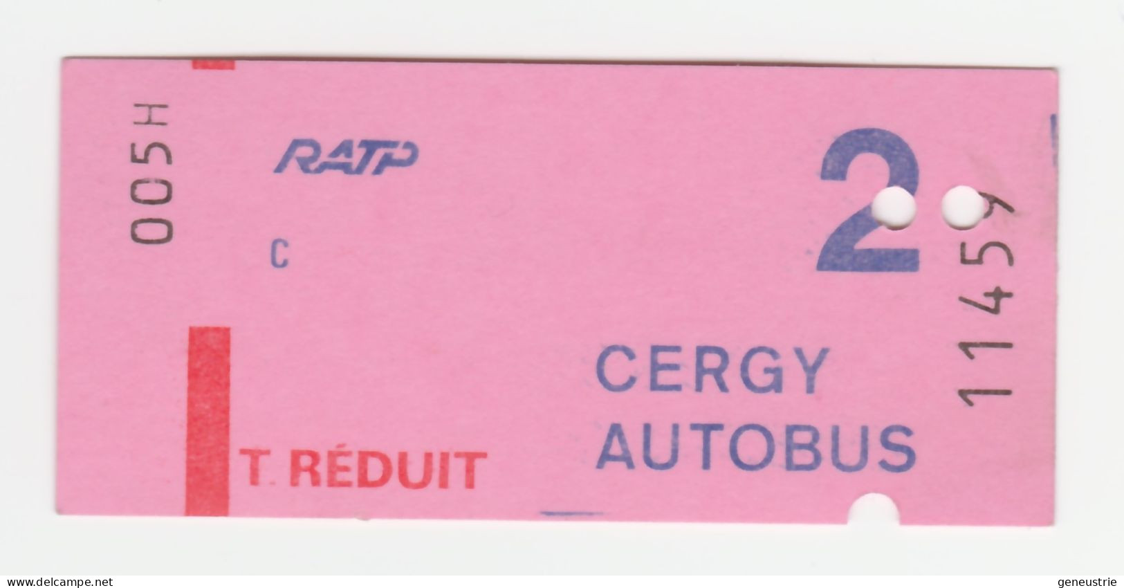 Ticket De Bus Années 80 Tarif Réduit "Cergy Autobus" Cergy-Pontoise (Val D'Oise) - Europe