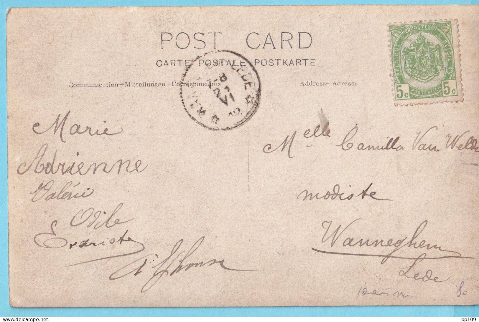 CP Photo TP Non Annulé Obl à L'arrivée WANNEGHEM-LEDE 23 VI 1912 ! R - Postmarks With Stars