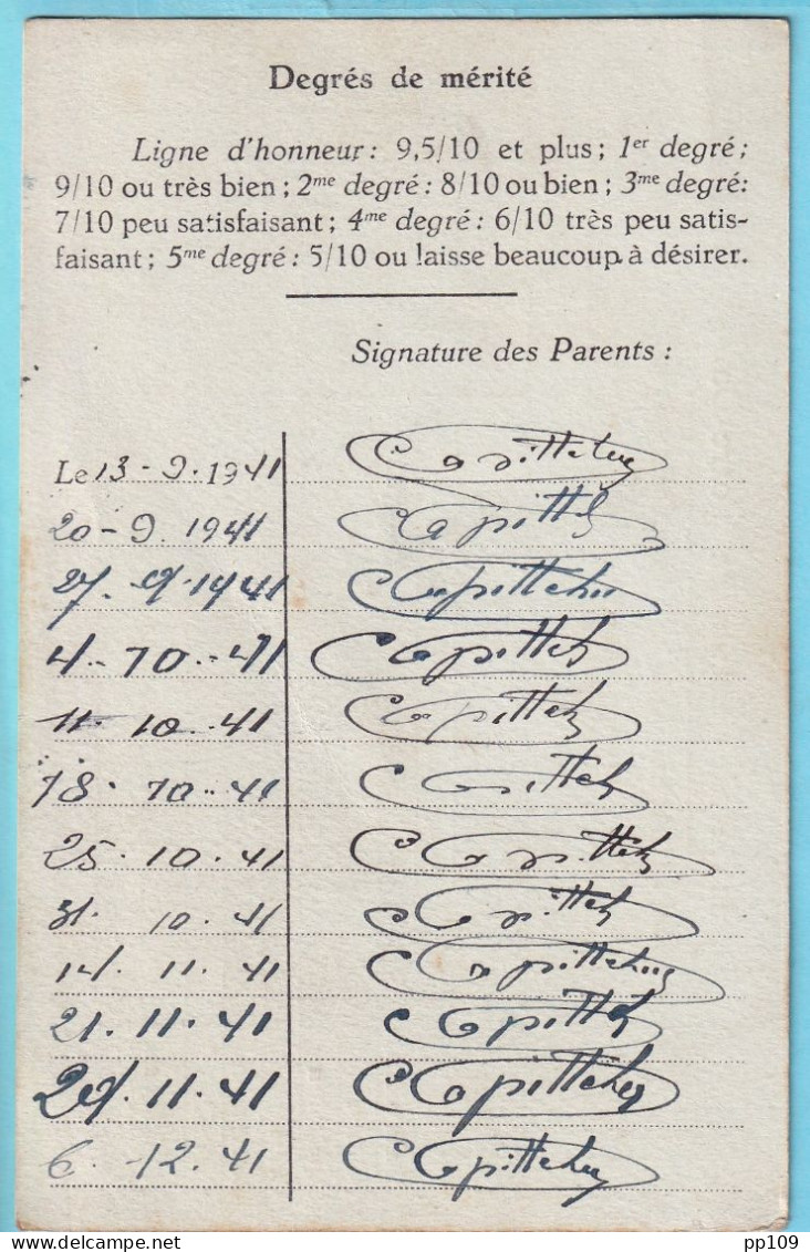 BRAINE LE COMTE Institut Des Sœurs De Notre Dame Bulletin1941  - Diploma & School Reports