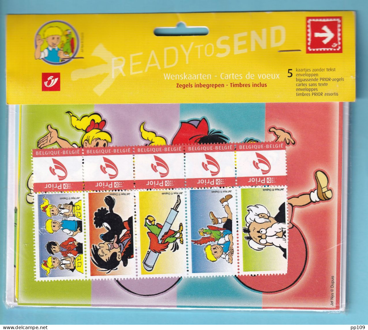 DUOSTAMP Bandes Dessinées Jommeke Jef Nys  5 Cartes Sans Texte Enveloppes Timbres Prior Assortis READY TO SEND - Mint