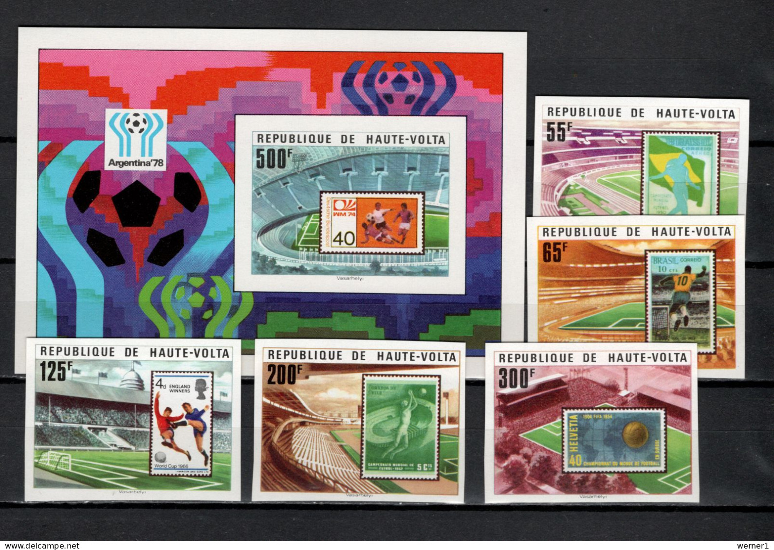 Burkina Faso (Upper Volta) 1977 Football Soccer World Cup Set Of 5 + S/s Imperf. MNH -scarce- - 1978 – Argentine