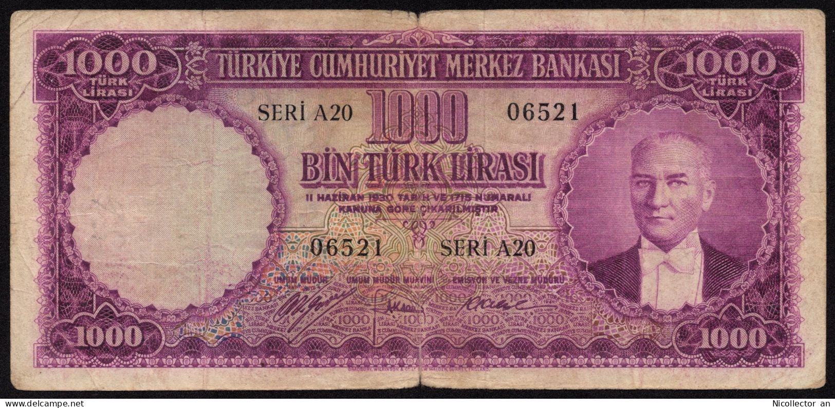 Turkey, 1.000 Lira, 1953, P-172, FINE Rare Banknote - Türkei