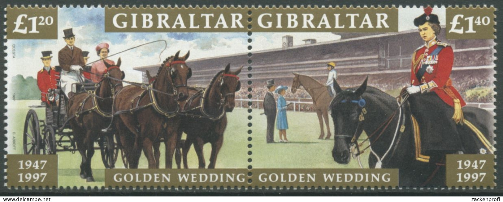 Gibraltar 1997 Goldene Hochzeit Von Königin Elisabeth II. 801/02 ZD Postfrisch - Gibilterra