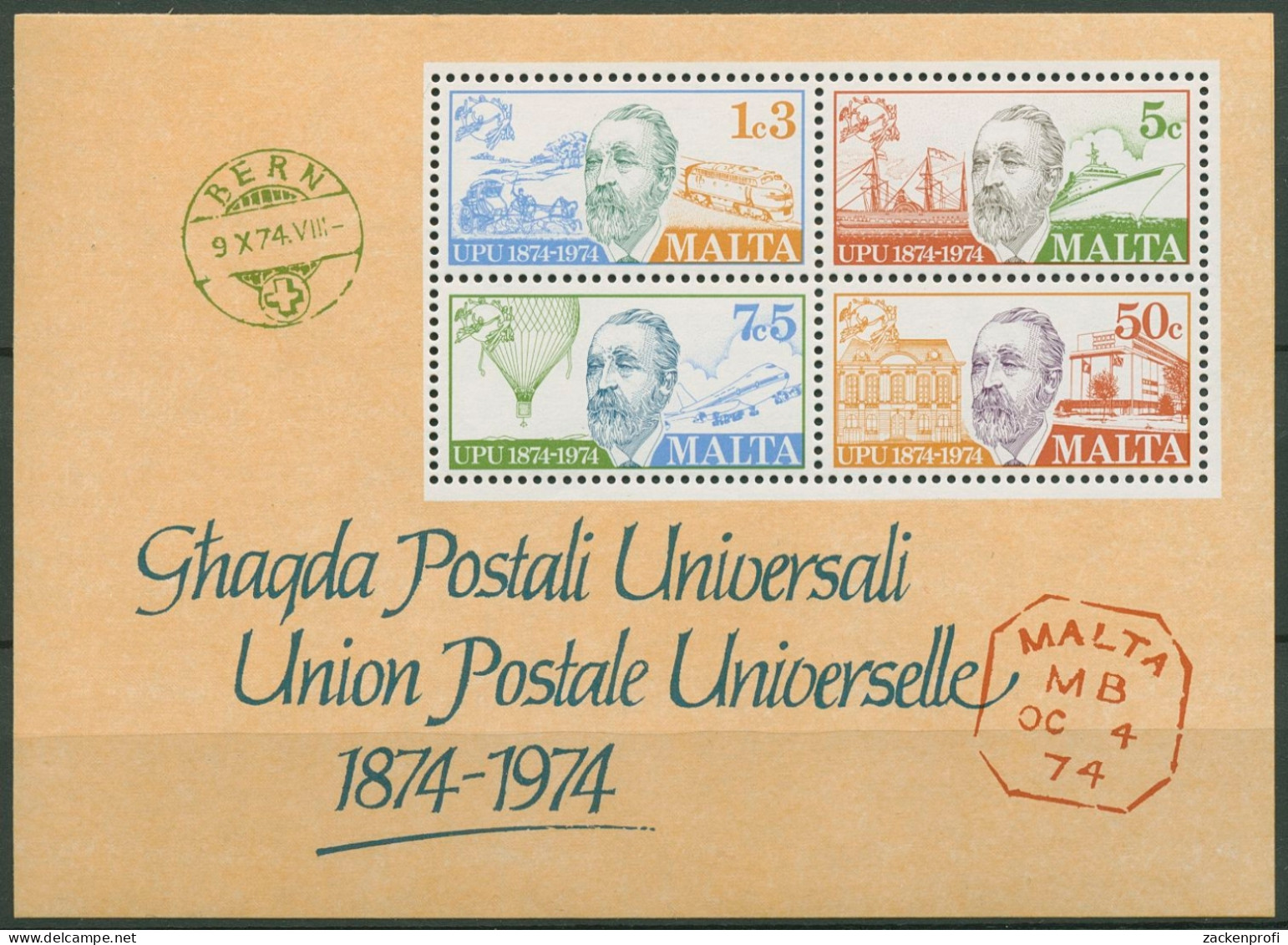 Malta 1974 100 Jahre Weltpostverein UPU Block 4 Postfrisch (C90467) - Malta