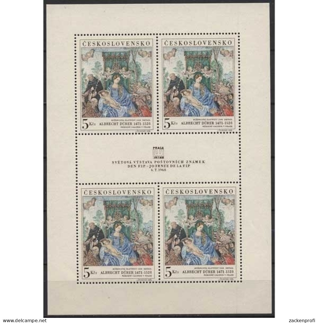 Tschechoslowakei 1968 FIP Malerei A.Dürer Kleinbg. 1805 K Postfrisch (C91911) - Blocks & Sheetlets
