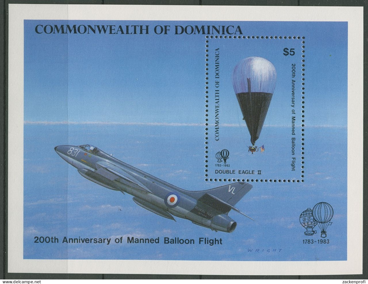Dominica 1983 200 Jahre Luftfahrt Ballonfahrt Block 83 Postfrisch (C93960) - Dominica (1978-...)