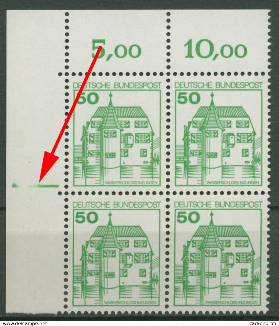 Bund 1980 Burgen & Schlösser 4er-Block Ecke O. Li. Plattenzeichen 1038 Postfr. - Unused Stamps
