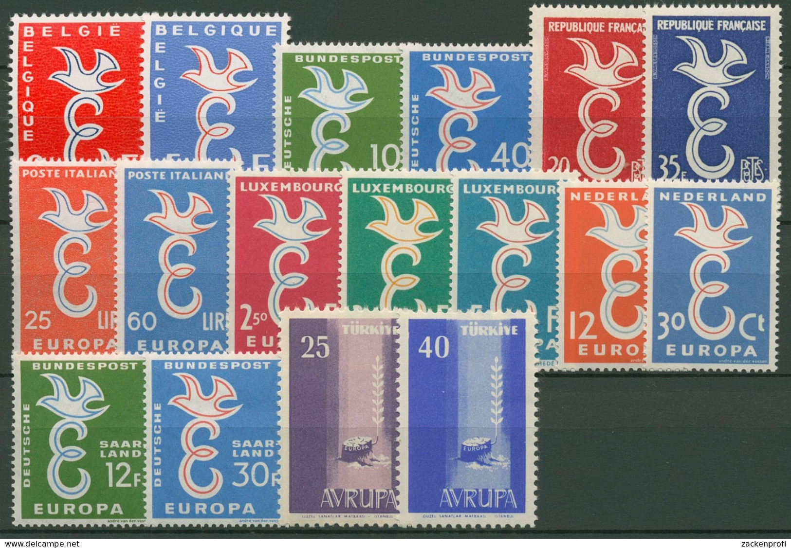 EUROPA CEPT Jahrgang 1958 Postfrisch Komplett (8 Länder) (SG18774) - Full Years