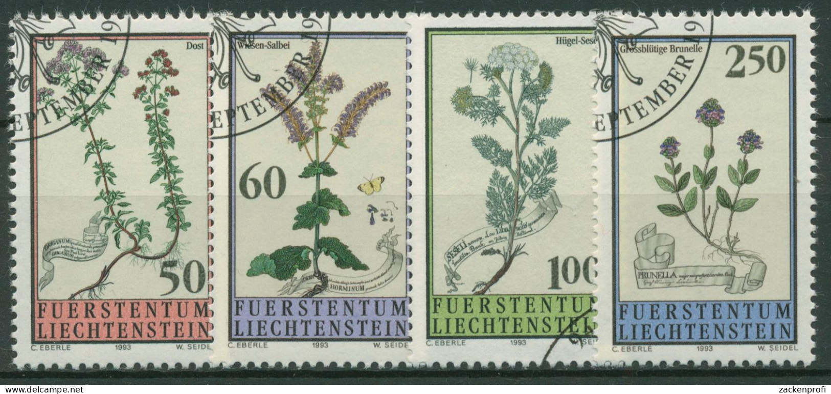 Liechtenstein 1993 Wiesenblumen Historische Zeichnungen 1069/72 Gestempelt - Gebruikt