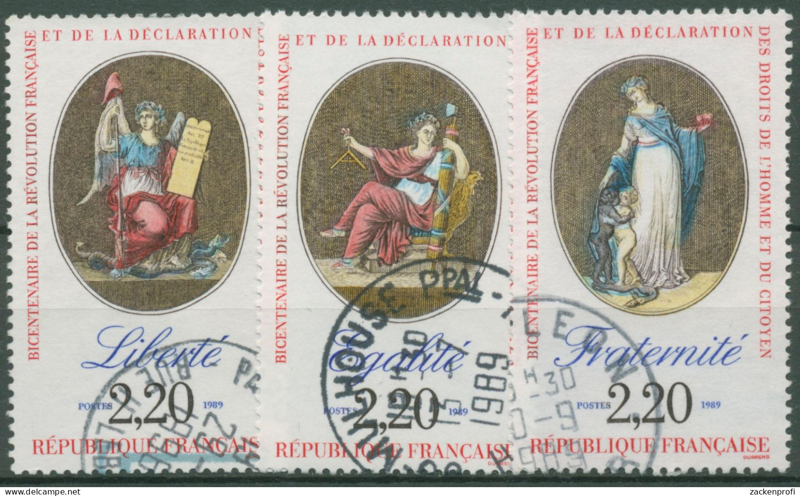 Frankreich 1989 Revolution Menschenrechte Sinnbilder 2708+2715+2720 Gestempelt - Used Stamps