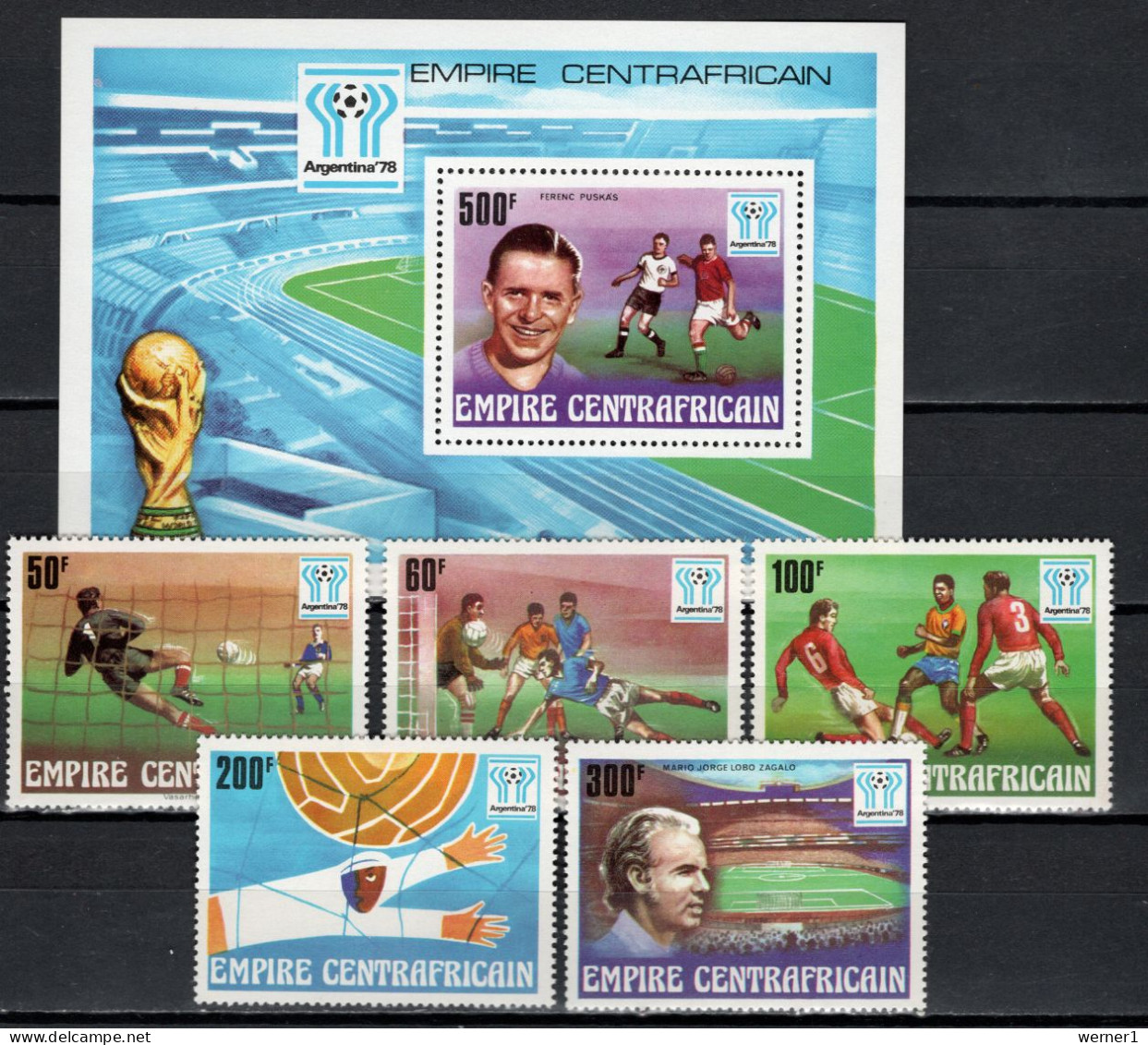 Central Africa 1977 Football Soccer World Cup Set Of 5 + S/s MNH - 1978 – Argentina