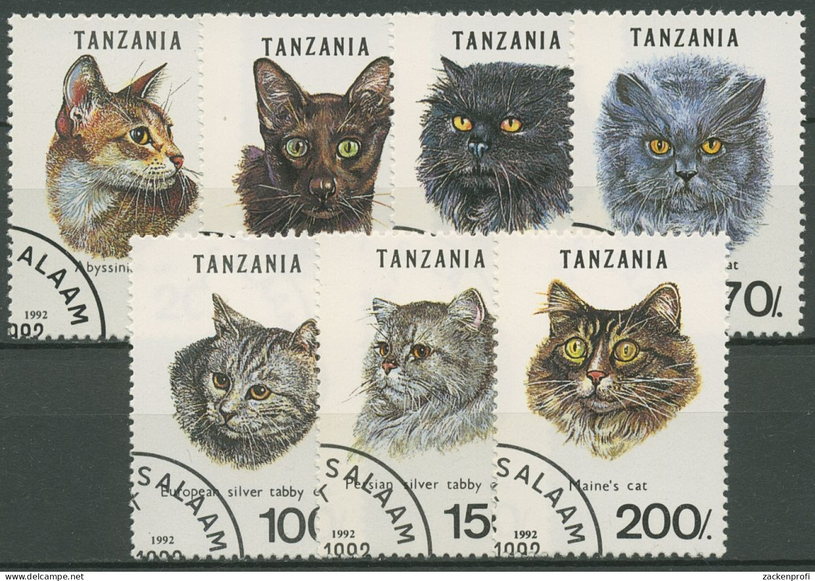 Tansania 1992 Katzen Perser Havannakatze Abessiner 1405/11 Gestempelt - Tanzanie (1964-...)