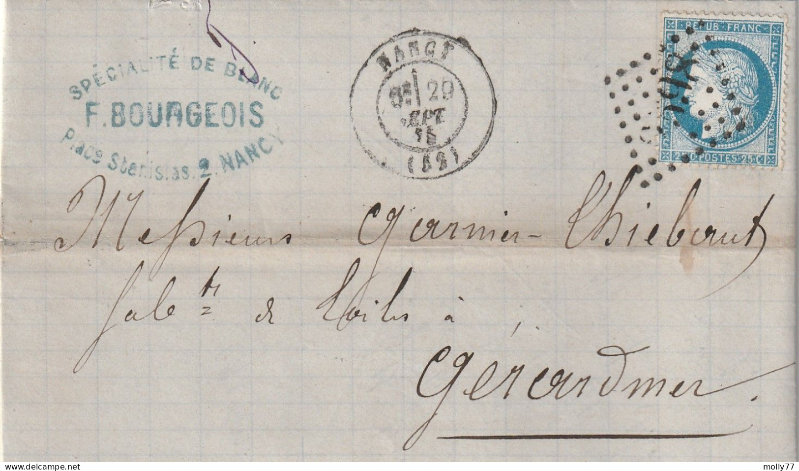 Lettre De Nancy à Gérardmer LAC - 1849-1876: Période Classique