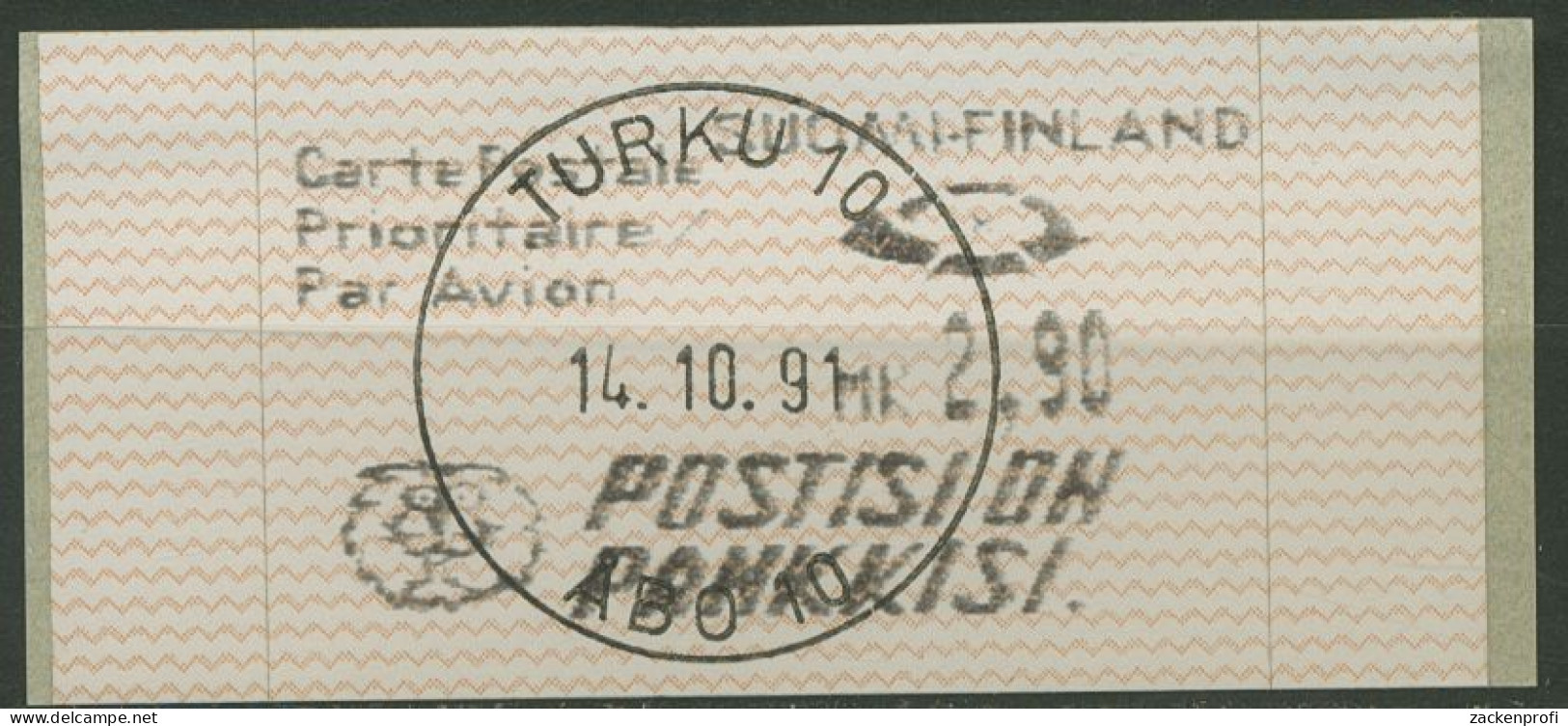 Finnland Automatenmarken 1991 2,90 MK Einzelwert, ATM 10.2 Z 3 Gestempelt - Automaatzegels [ATM]