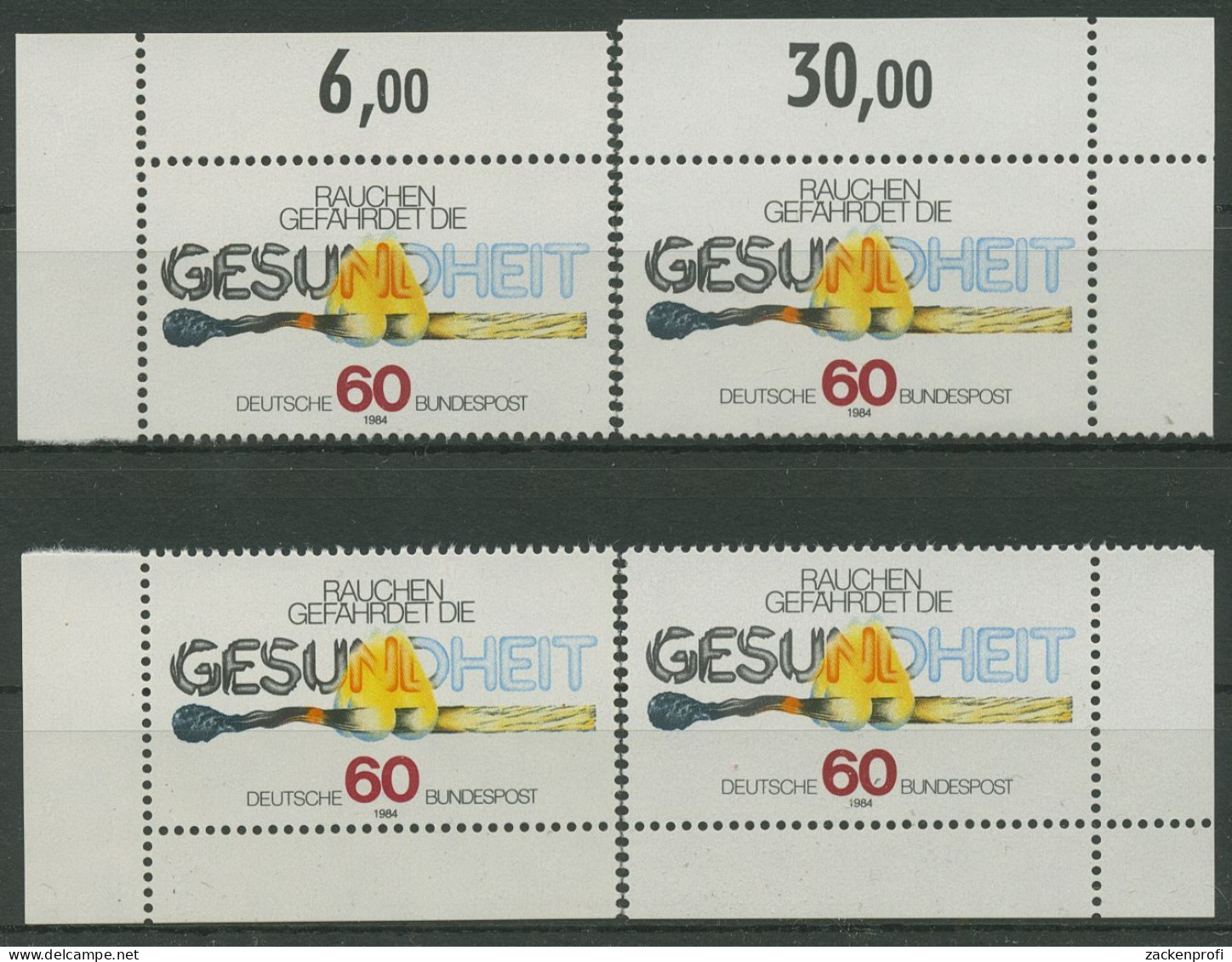 Bund 1984 Anti-Raucher-Kampagne 1232 Alle 4 Ecken Postfrisch (E1314) - Unused Stamps