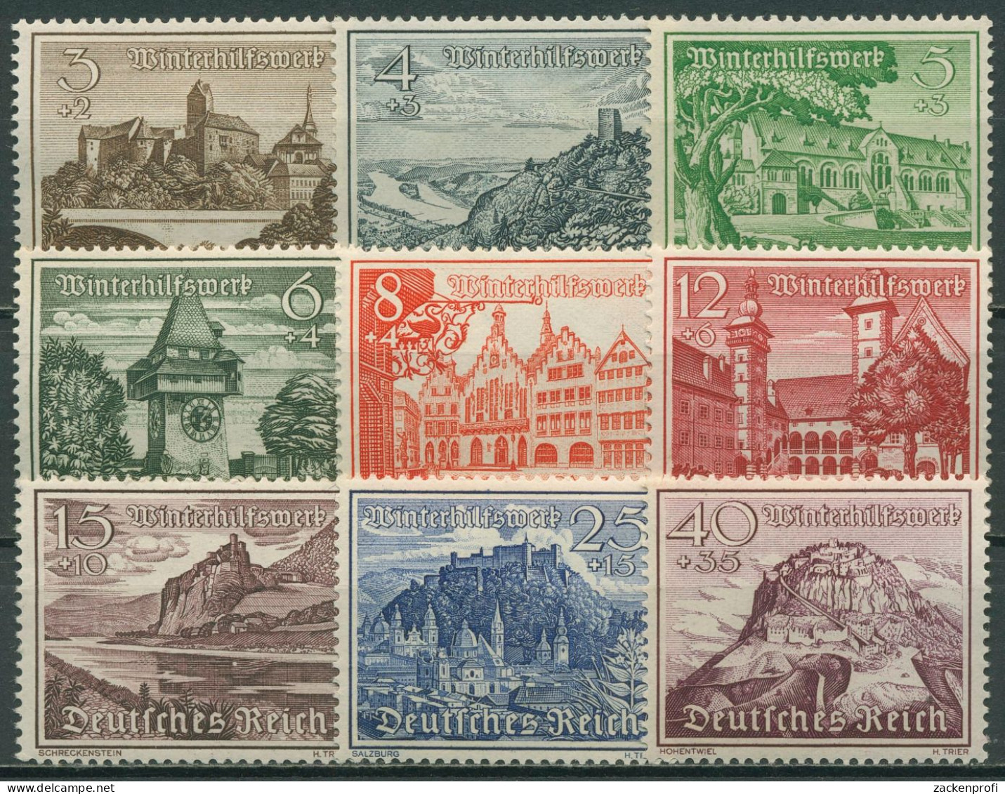 Deutsches Reich 1939 Winterhilfswerk WHW Bauwerke 730/38 Mit Falz - Unused Stamps