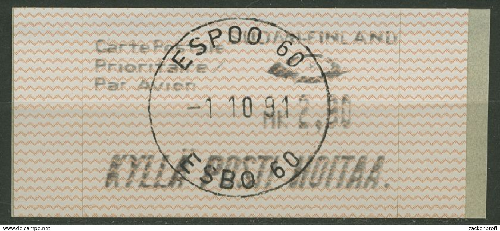 Finnland Automatenmarken 1991 MK 2,90 Einzelwert, ATM 10.1 Z3 Gestempelt - Automaatzegels [ATM]