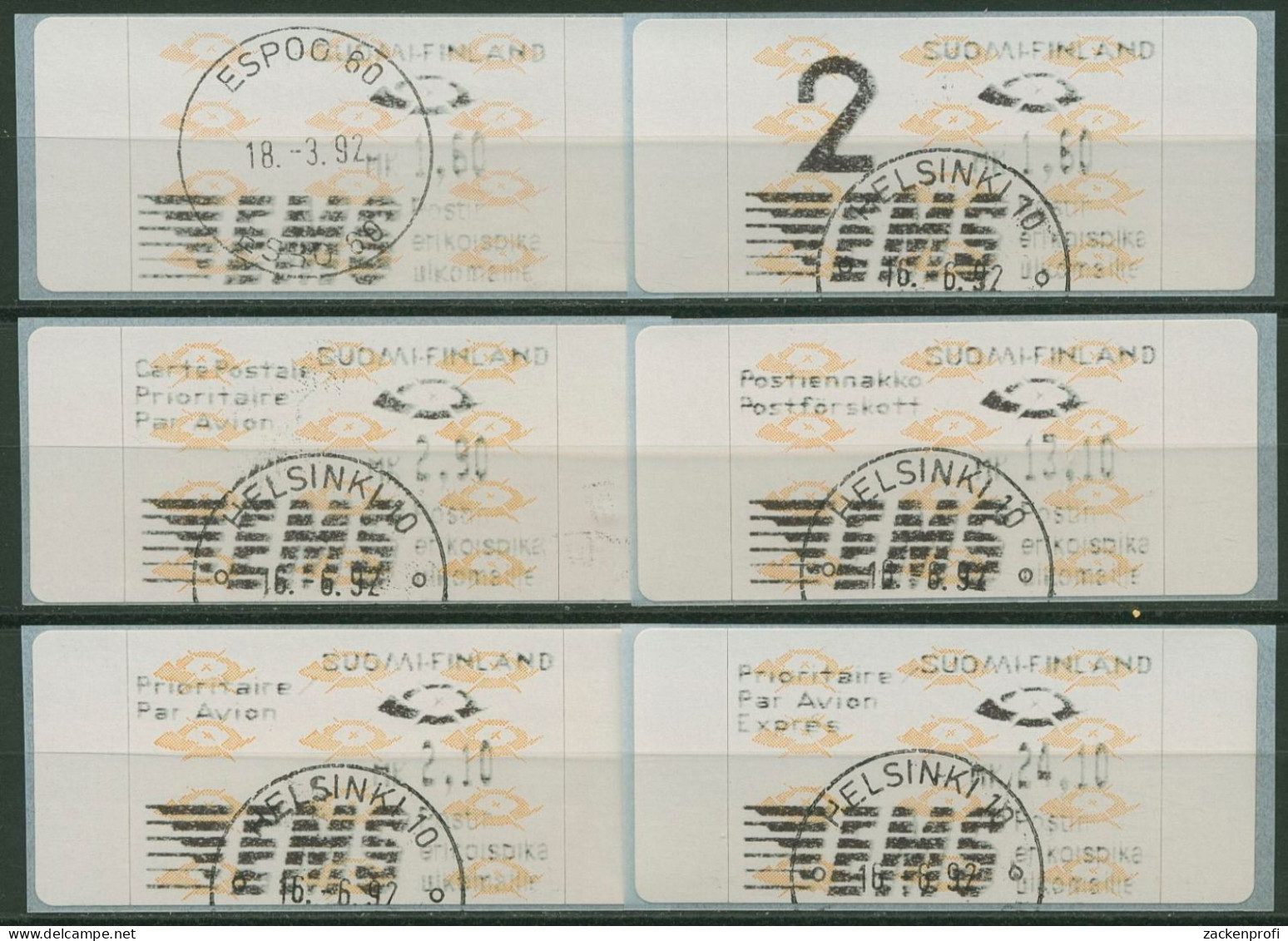 Finnland ATM 1992 Posthörner Zudrucksatz ATM 12.1 ZS 1 Gestempelt - Automatenmarken [ATM]