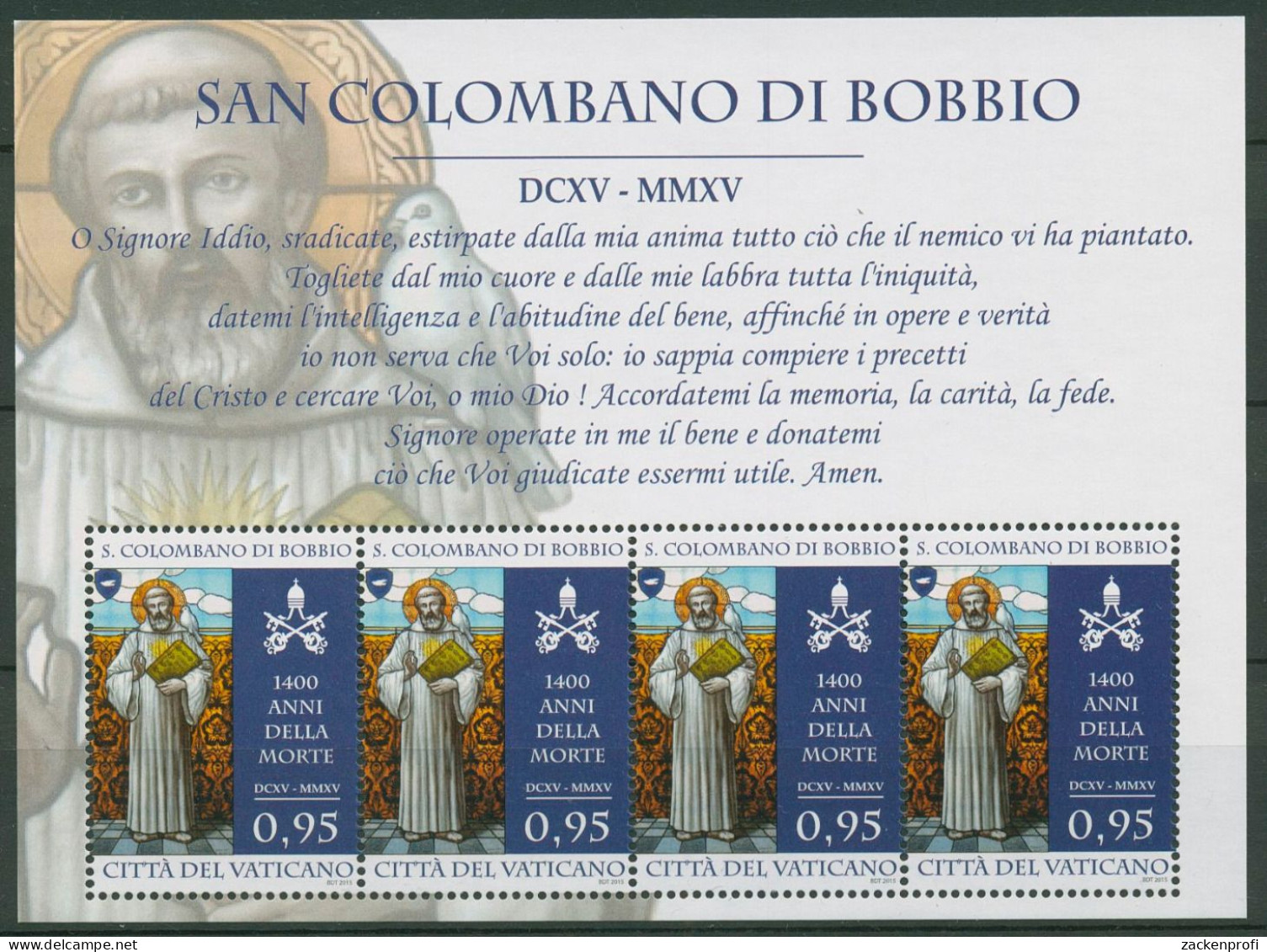 Vatikan 2015 Heiliger Columban Buntglasfenster 1854 K Postfrisch (C63107) - Blocs & Hojas