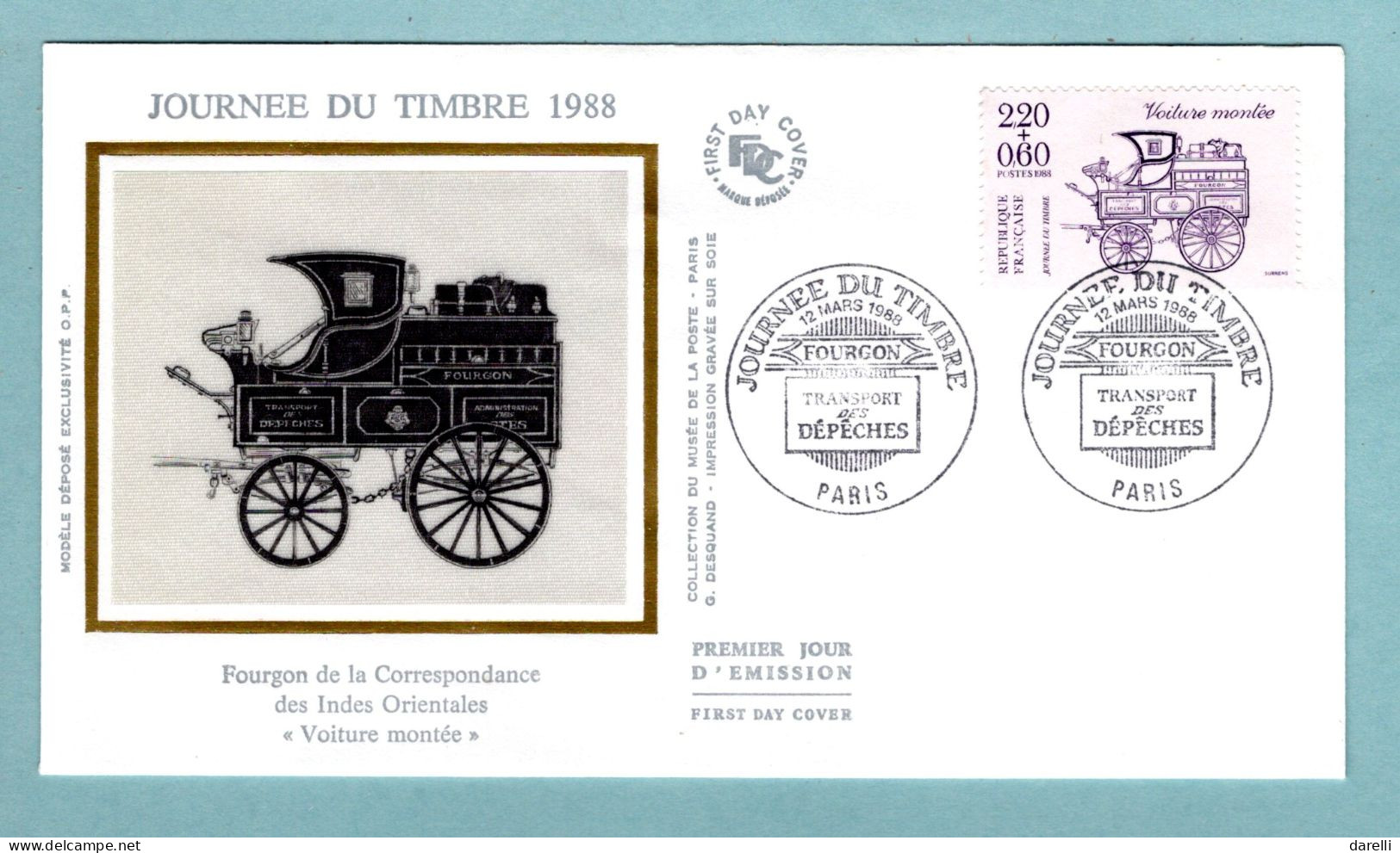 FDC France 1988 - Journée Du Timbre 1988 - Voiture Montée - YT 2525 - Paris (soie) - 1980-1989