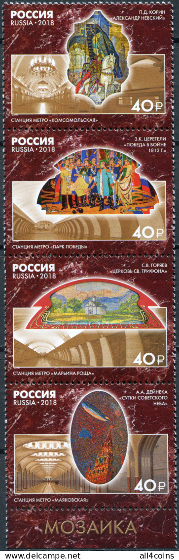 Russia 2018. Art Of The Moscow Metro (MNH OG) Block Of 4 Stamps - Nuovi