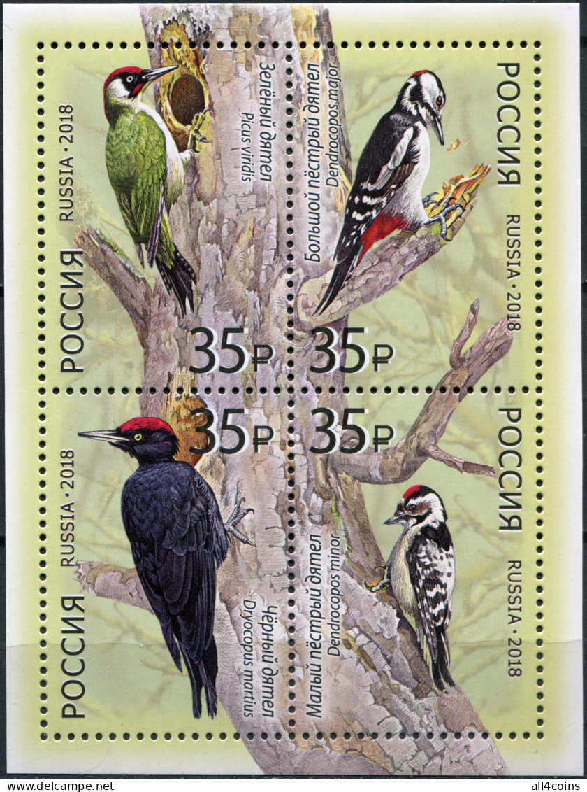 Russia 2018. Woodpeckers (MNH OG) Souvenir Sheet - Unused Stamps