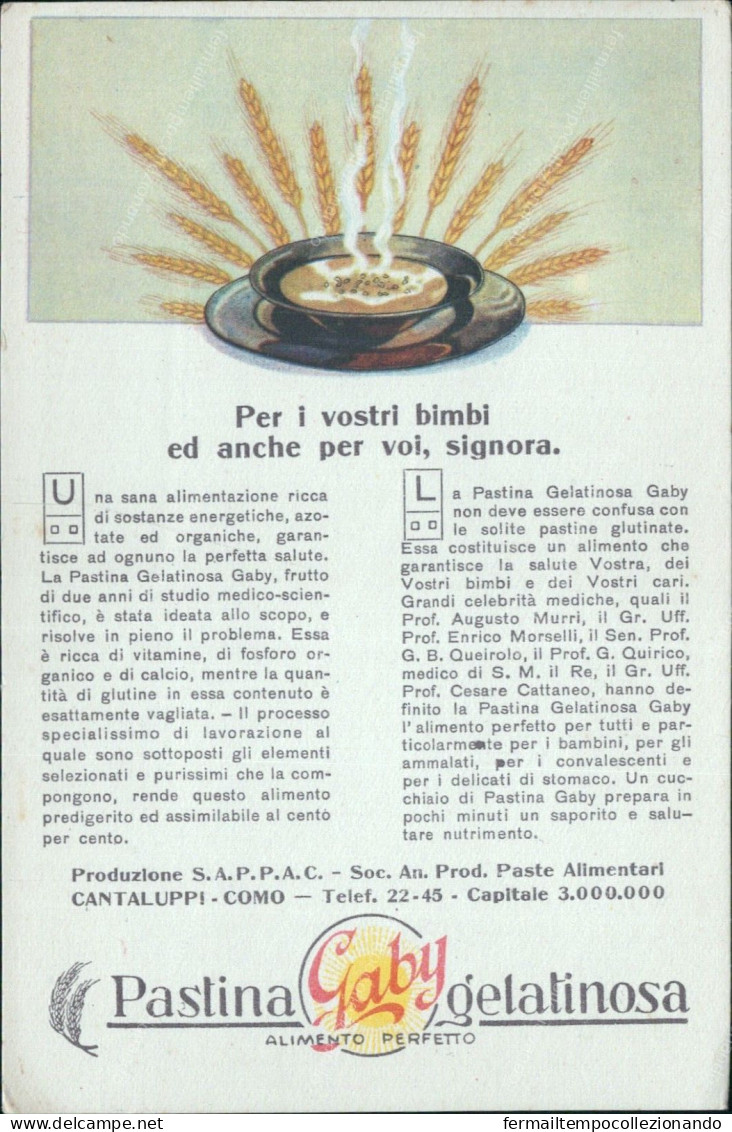 Cs190  Cartolina Pubblicitaria Pastina Gaby Gelatinosa Como - Advertising