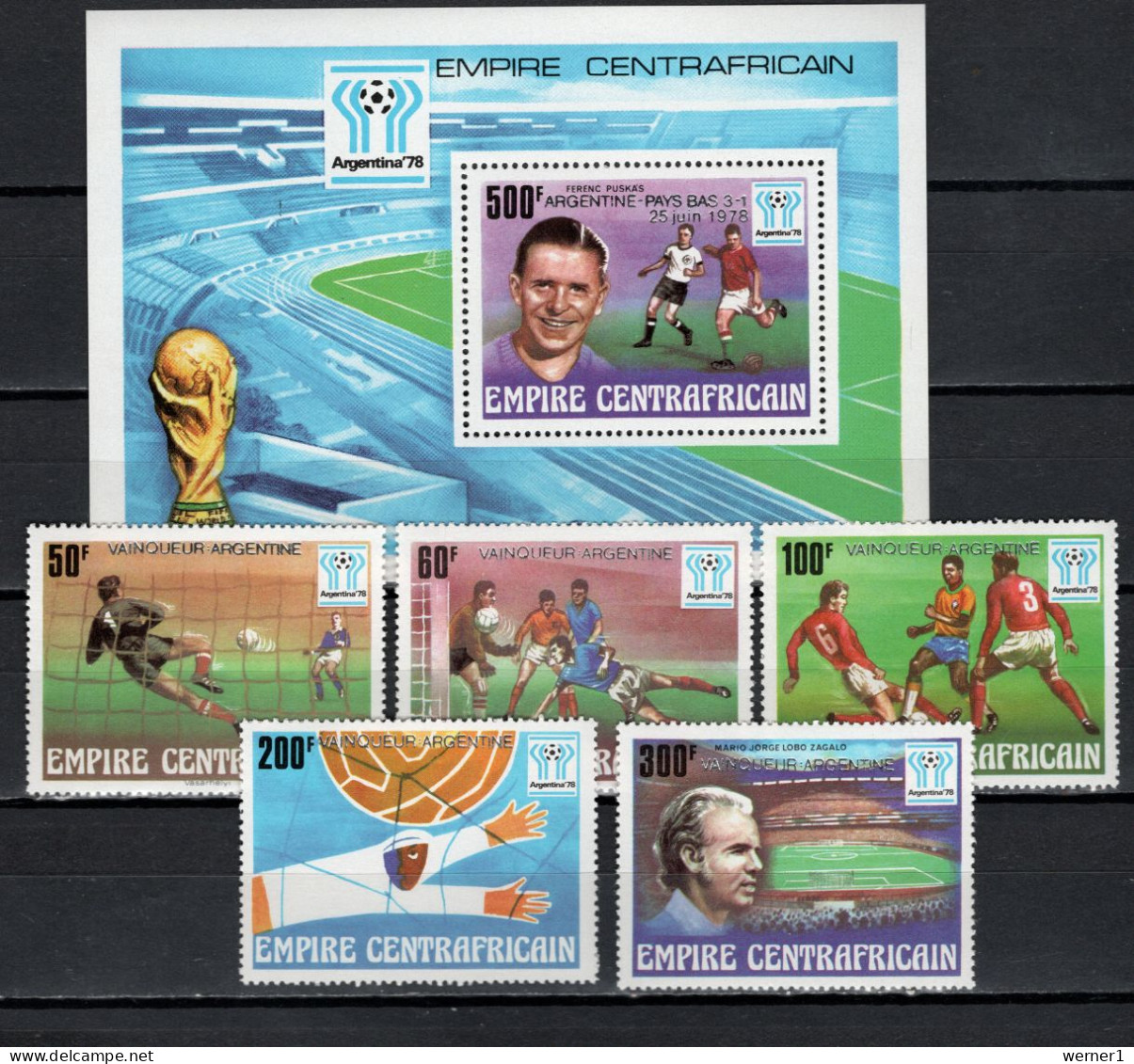 Central Africa 1978 Football Soccer World Cup Set Of 5 + S/s With Winners Overprint In Silver MNH - 1978 – Argentine