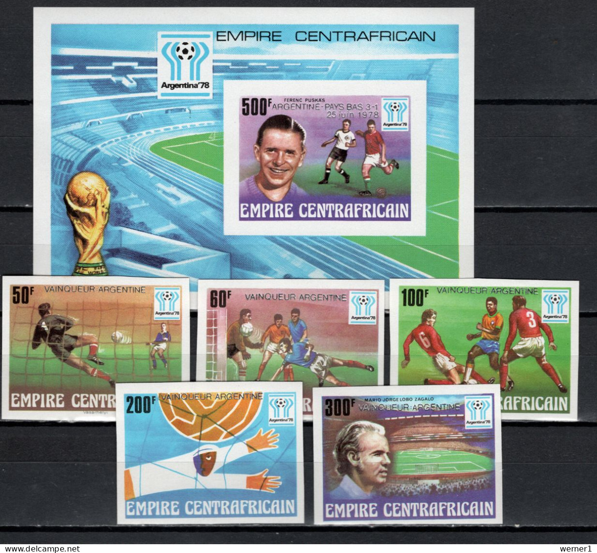 Central Africa 1978 Football Soccer World Cup Set Of 5 + S/s Imperf. With Winners Overprint In Silver MNH -scarce- - 1978 – Argentina