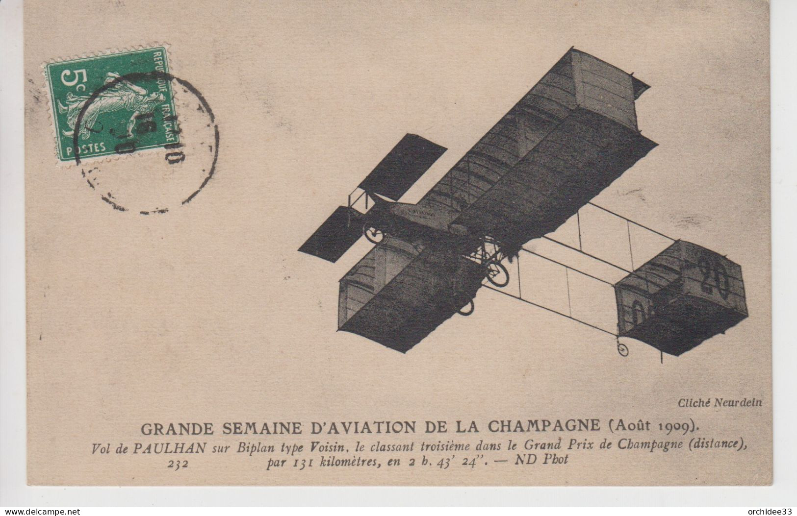 CPA Grande Semaine D'Aviation De La Champagne (Août 1909) - Vol De Paulhan Sur Biplan Type Voisin, Le Classant ... - Riunioni