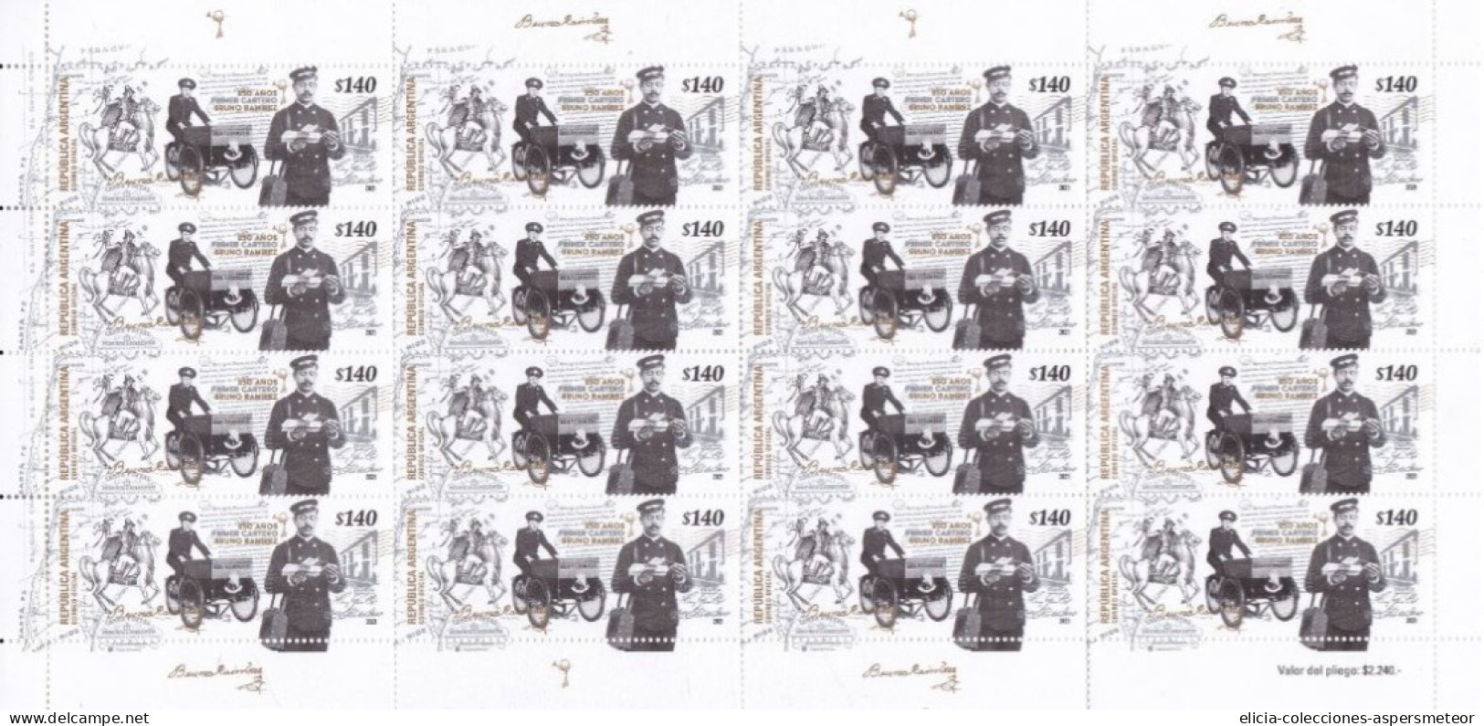 Argentina - 2021 - Tribute To Bruno Ramírez, First Postman Designed To Buenos Aires  - Full Sheet - MNH - Unused Stamps