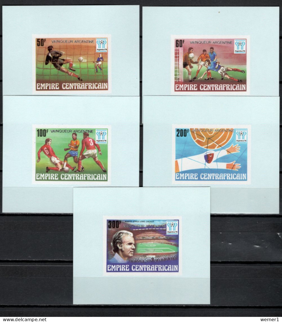 Central Africa 1978 Football Soccer World Cup Set Of 5 S/s Imperf. With Winners Overprint In Silver MNH -scarce- - 1978 – Argentine