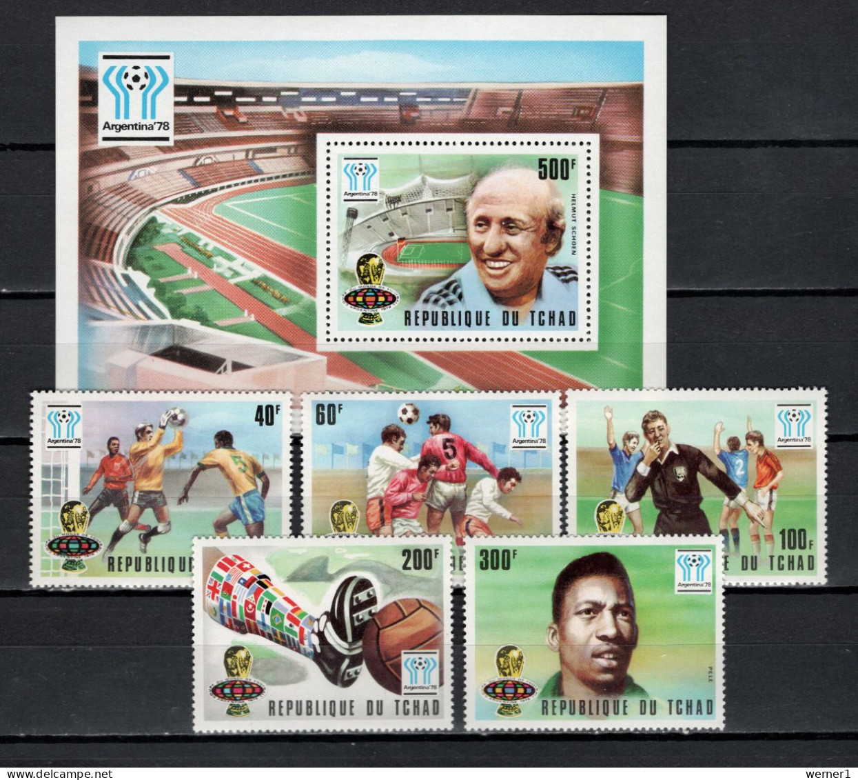 Chad - Tchad 1977 Football Soccer World Cup Set Of 5 + S/s MNH - 1978 – Argentine