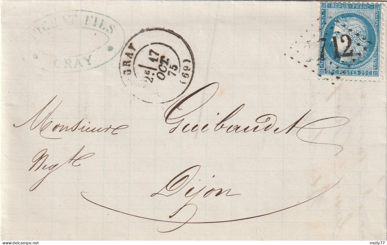 Lettre De Gray à Dijon LAC - 1849-1876: Période Classique