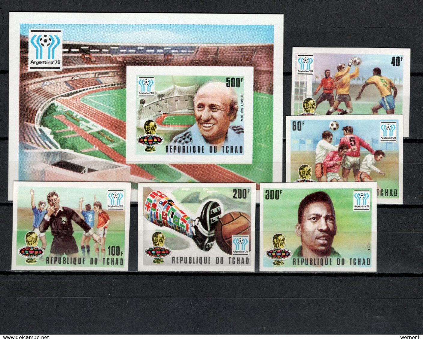 Chad - Tchad 1977 Football Soccer World Cup Set Of 5 + S/s Imperf. MNH -scarce- - 1978 – Argentina