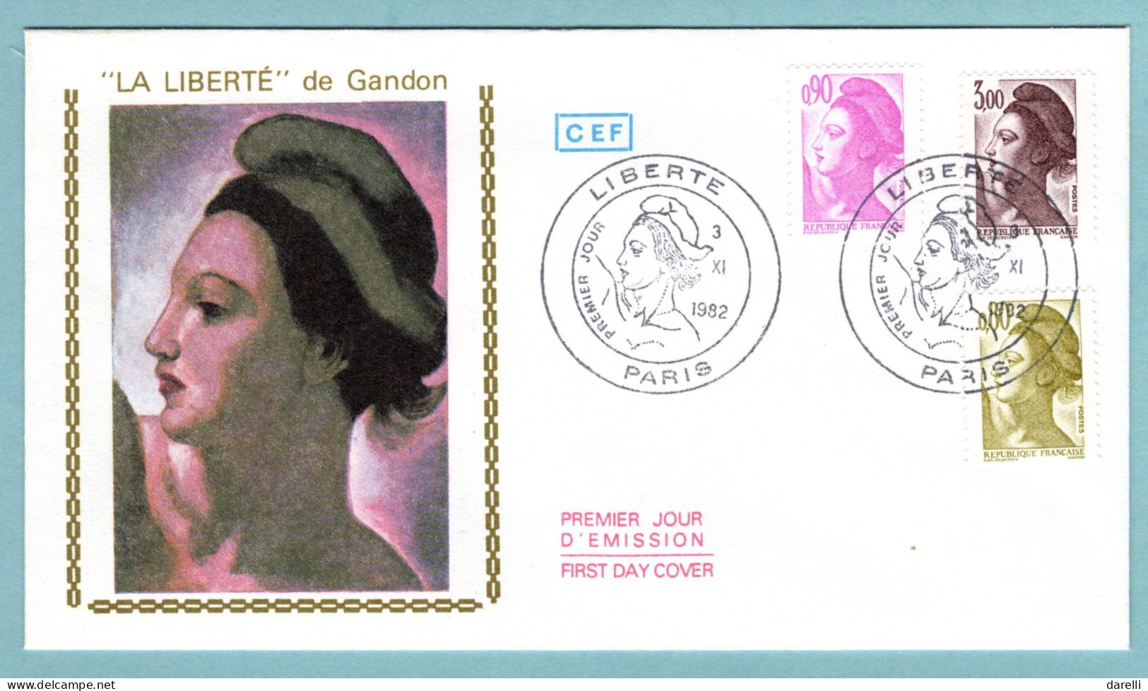 FDC France 1982 - Liberté De Gandon (d'Eugène Delacroix)  3 Valeurs - YT 2241 - 2242 Et 2243- Paris - 1980-1989